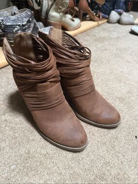 Women's Brown Suede Wrap Ankle Boots